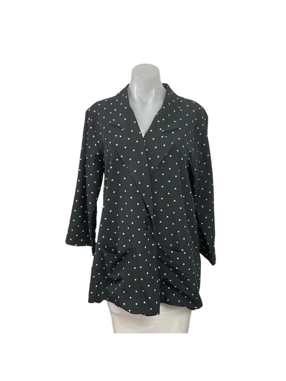 Monki Women's Black Polka Dots Notch Lapel Pocket Blazer Coat Jacket Size M